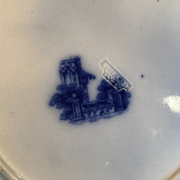 ANTIQUE IRONSTONE FLOW BLUE PLATE RHONE PATTERN, T.F. & CO. THOMAS FELL & CO. - Picture 5 of 5